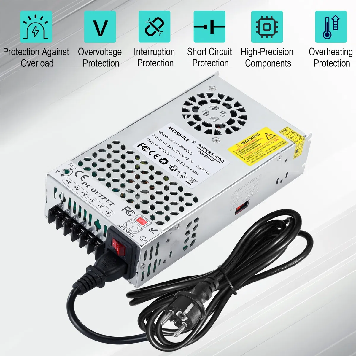 36V 16.6A 600W Fuente de Alimentación Transformador, Fuente de alimentación Adaptador, 220V CA a CC 36V Transformador Convertidor para CCTV, LED Luz de barra Luces, Amplificador, Altavoz, Máquina