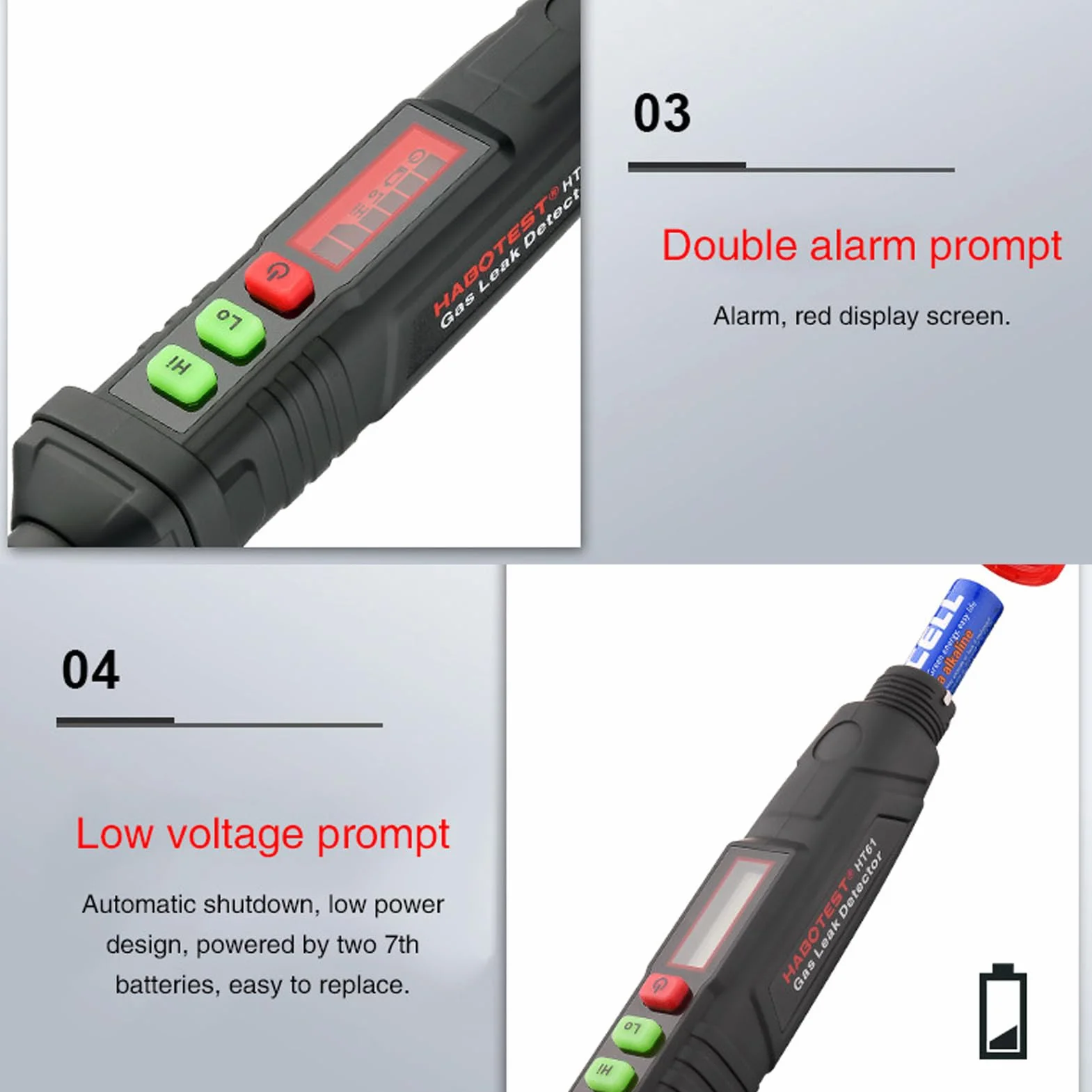 Natural Gas Detector Fugas Gas localizar la Fuente Propano Metano Butano GLP Alta/Baja sensibilidad Ajustable Audible y Alarma Visual de Respuesta Rápida Apagado Automático