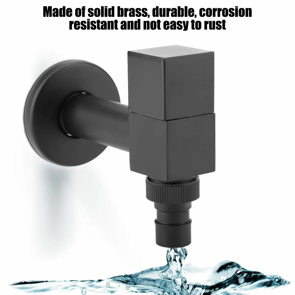Grifo de agua fría cobre negro mango cuadrado G1/2 para lavadora lavabo pared