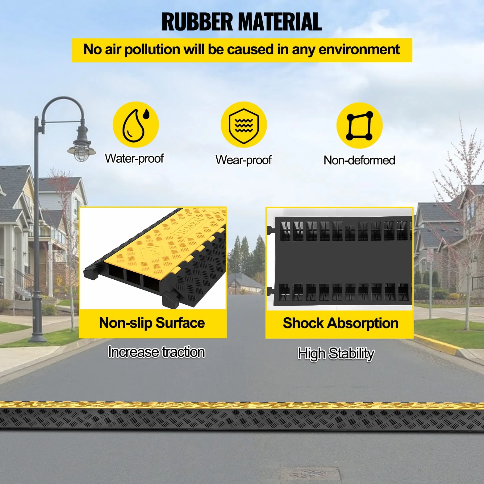 Happybuy 20T Pasacables de Suelo Pasacables de Suelo para Cable de 3 Canales 900 * 580 * 75MM Protector de Cable Cubierta Protectora Cable Cover (20T)