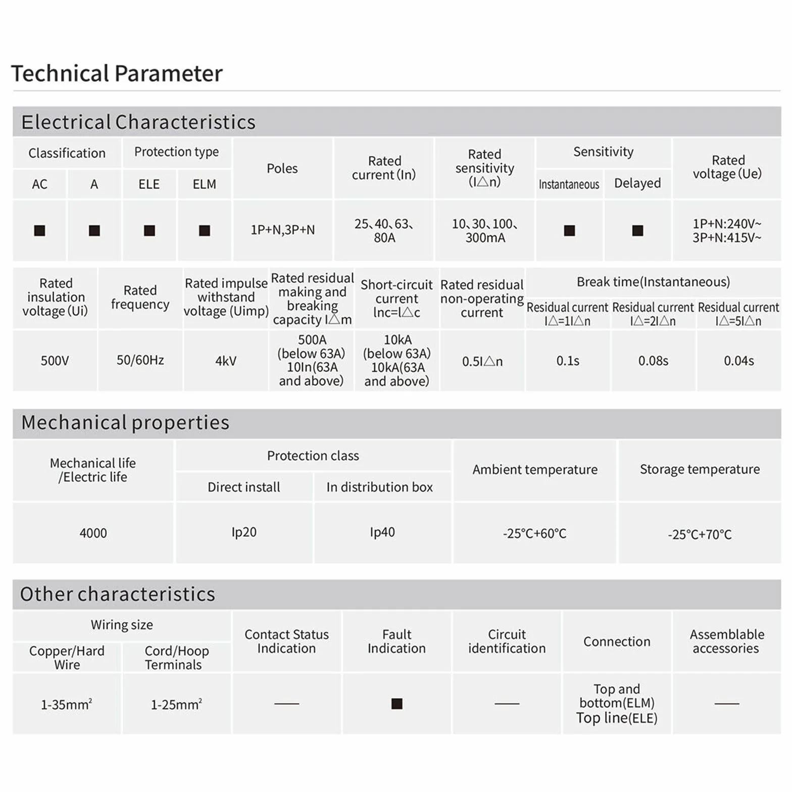 Disyuntor electromagnético súper inmunizado tipo RCD RCCB ELCB A-SI con retardo de tiempo (2P 40A 30mA)
