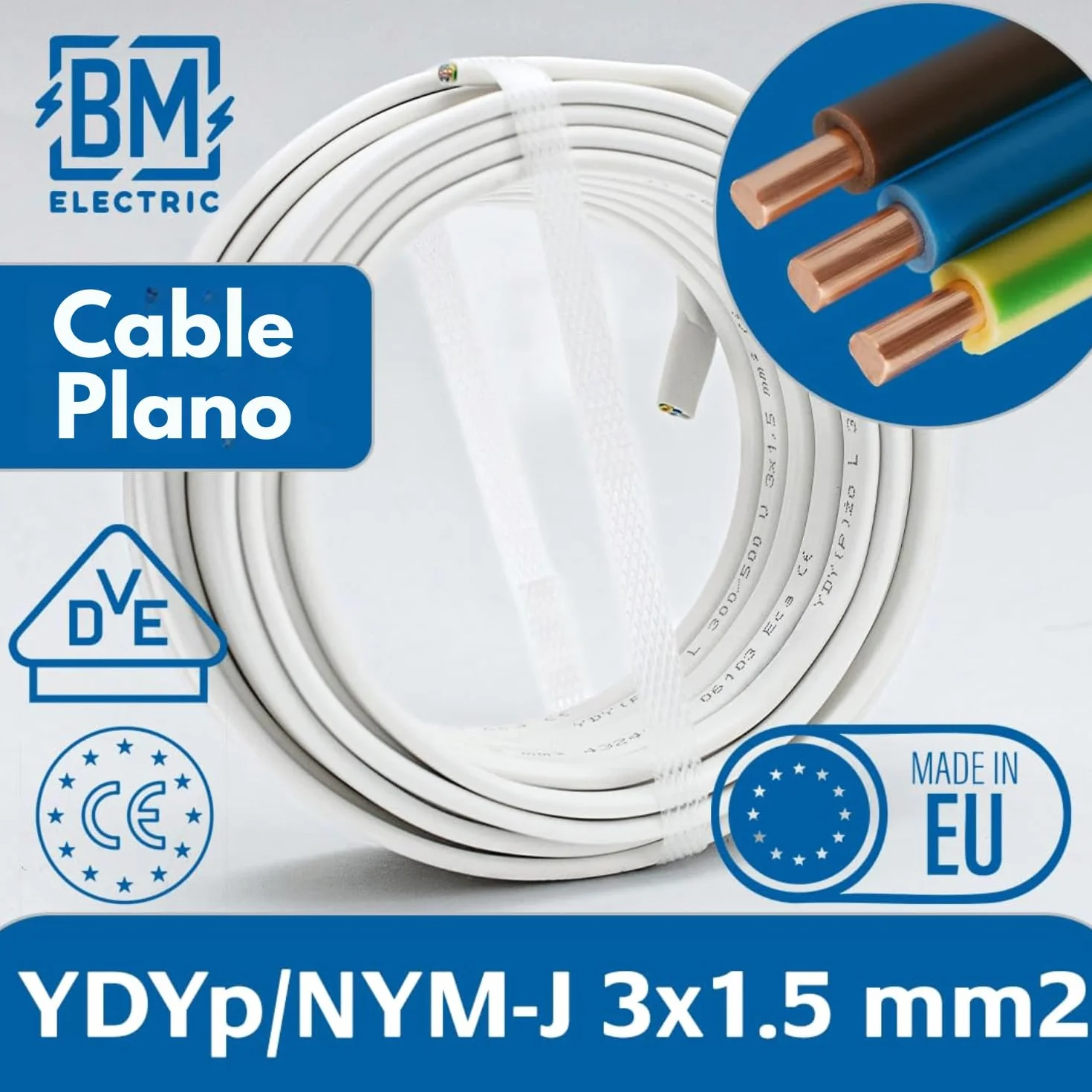 Kabel YDYp NYM 3x1,5 płaski 300/500V do instalacji elektrycznej
