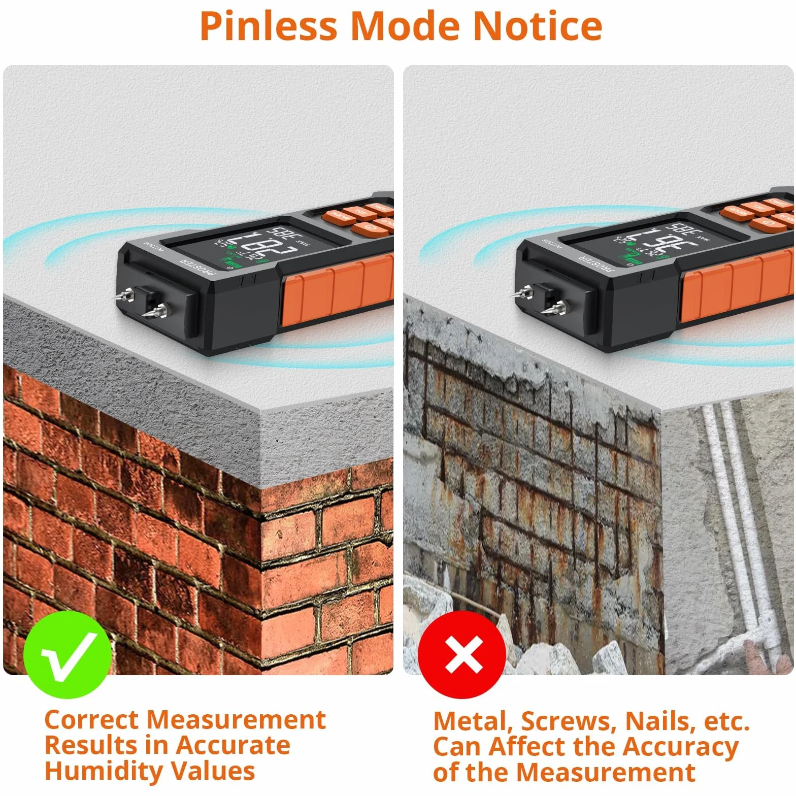 Proster Medidor de Humedad de Madera Probador de Humedad 2 EN 1 con y sin Pin Humidímetro Digital con 4 Modos y Temperatura y Humedad Ambientales para Madera y Materiales de Construcción