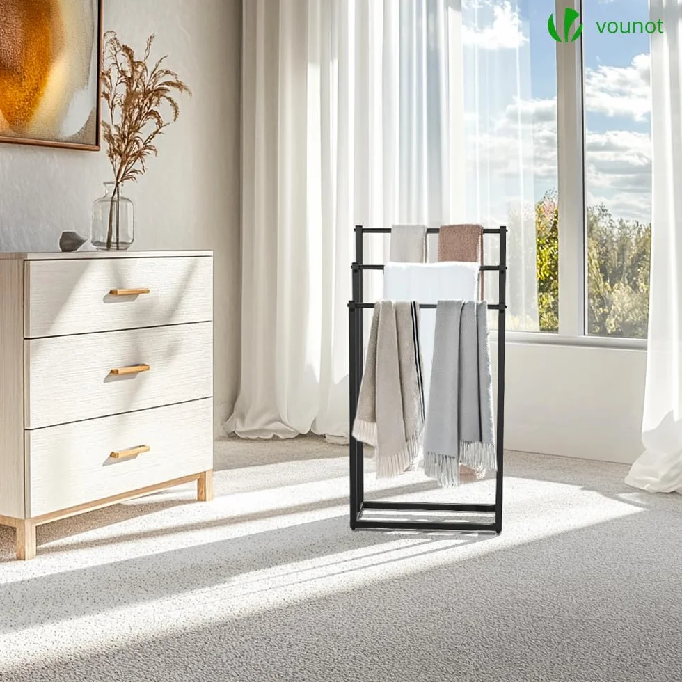 VOUNOT Toallero de Pie 3 Niveles Escalera Metal 45x22x86cm Negro Baño