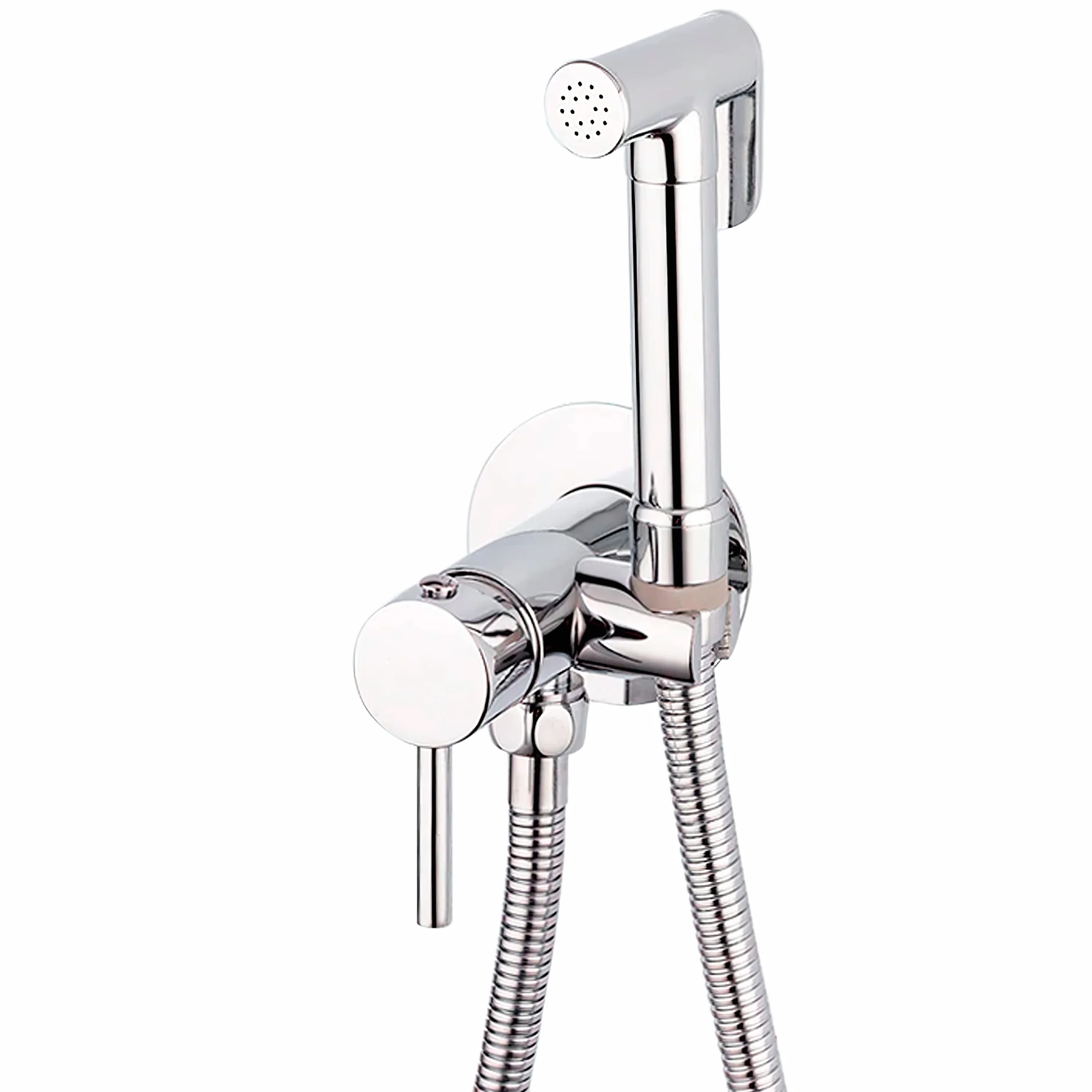 VALAZ Grifo Bidet Empotrado Cromado | Grifo Monomando Bidet | Ducheta Higiénica WC, Mezclador Agua Fría y Caliente, Ahorro de Agua | Instalación Facil | Latón, Inoxidable, Redondo, Serie Guadiana