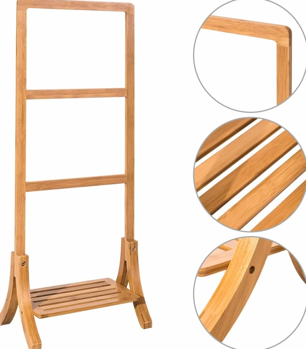Toallero de Pie Bambú Natural con Estante y 3 Colgadores 40x28.5x104cm