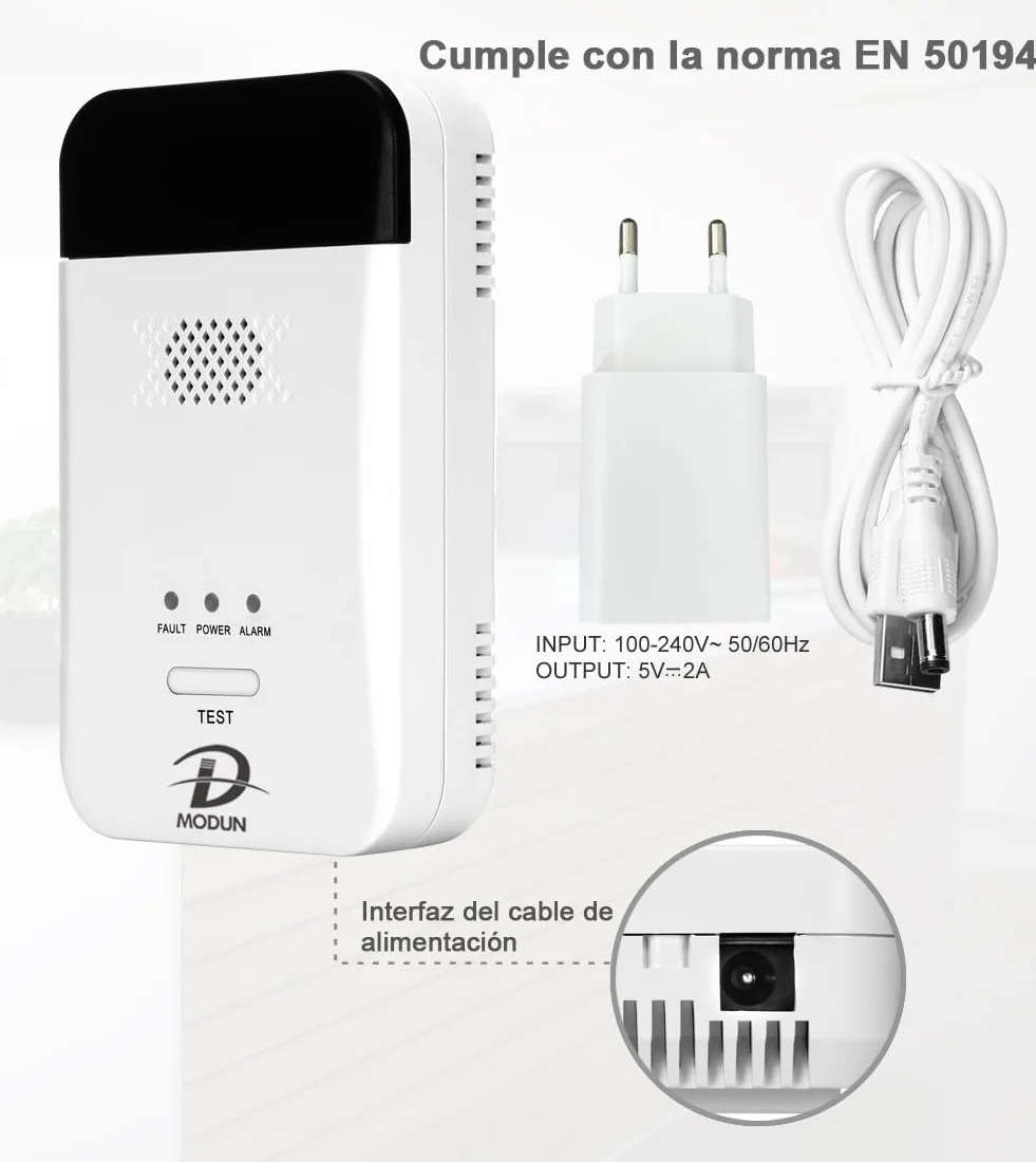 D MODUN - Detector de Gas, Gas Natural | LPG | Detector de fugas de gas de carbón, monitor de gas con enchufable con alarma de sonido y pantalla LED, alarma de gas combustible metano propano butano