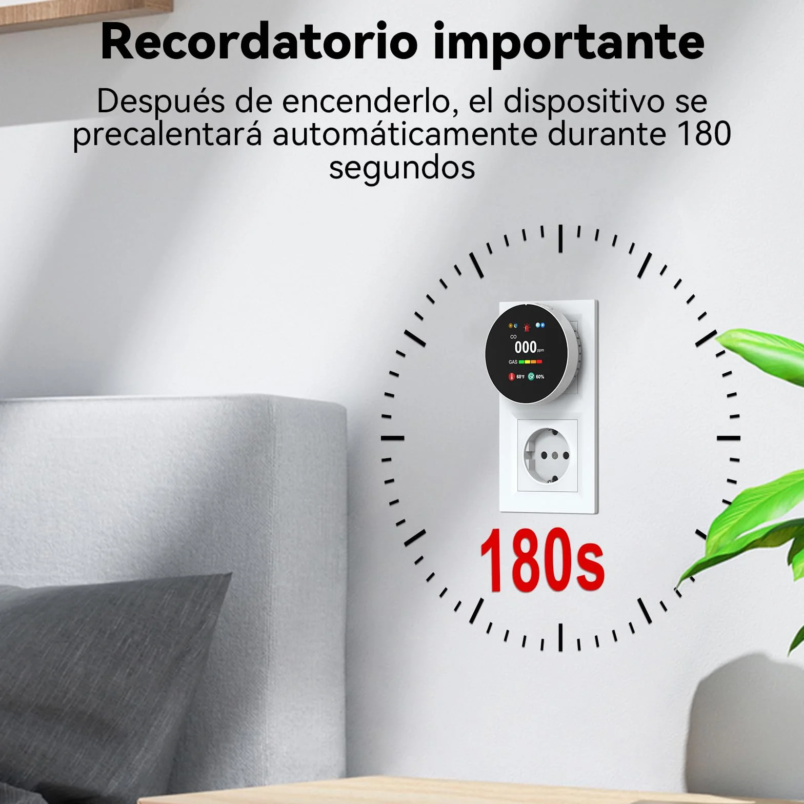 Detector de Monóxido de Carbono y Gas con Enchufe, Combinado Detector de CO 4 en 1 con Sensor de Temperatura y Humedad, Alarma Sonora para Hogar y Caravana, 1 Pieza