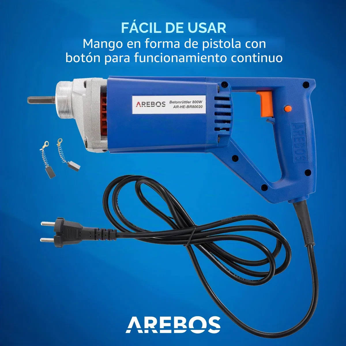 Arebos Vibrador de hormigón | Aguja vibrante electrica | Vibrador de construcción eléctrico | 800W | longitud de varilla vibratoria de 2m | para concreto