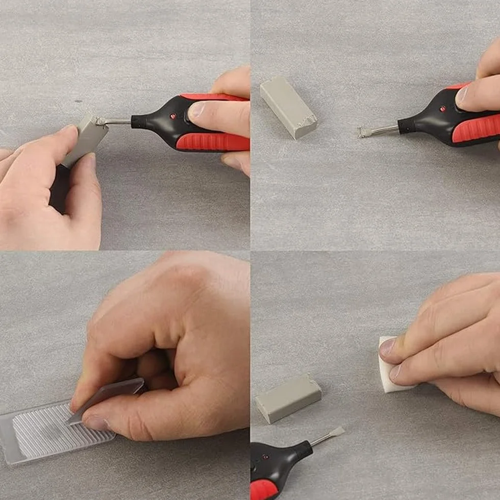 Kit de reparación de azulejos de 14 piezas – 8 tonos diferentes – Incluye cera derretidor, cepillo y esponja de lijado – Adecuado para superficies lisas de todo tipo/Kit de reparación para