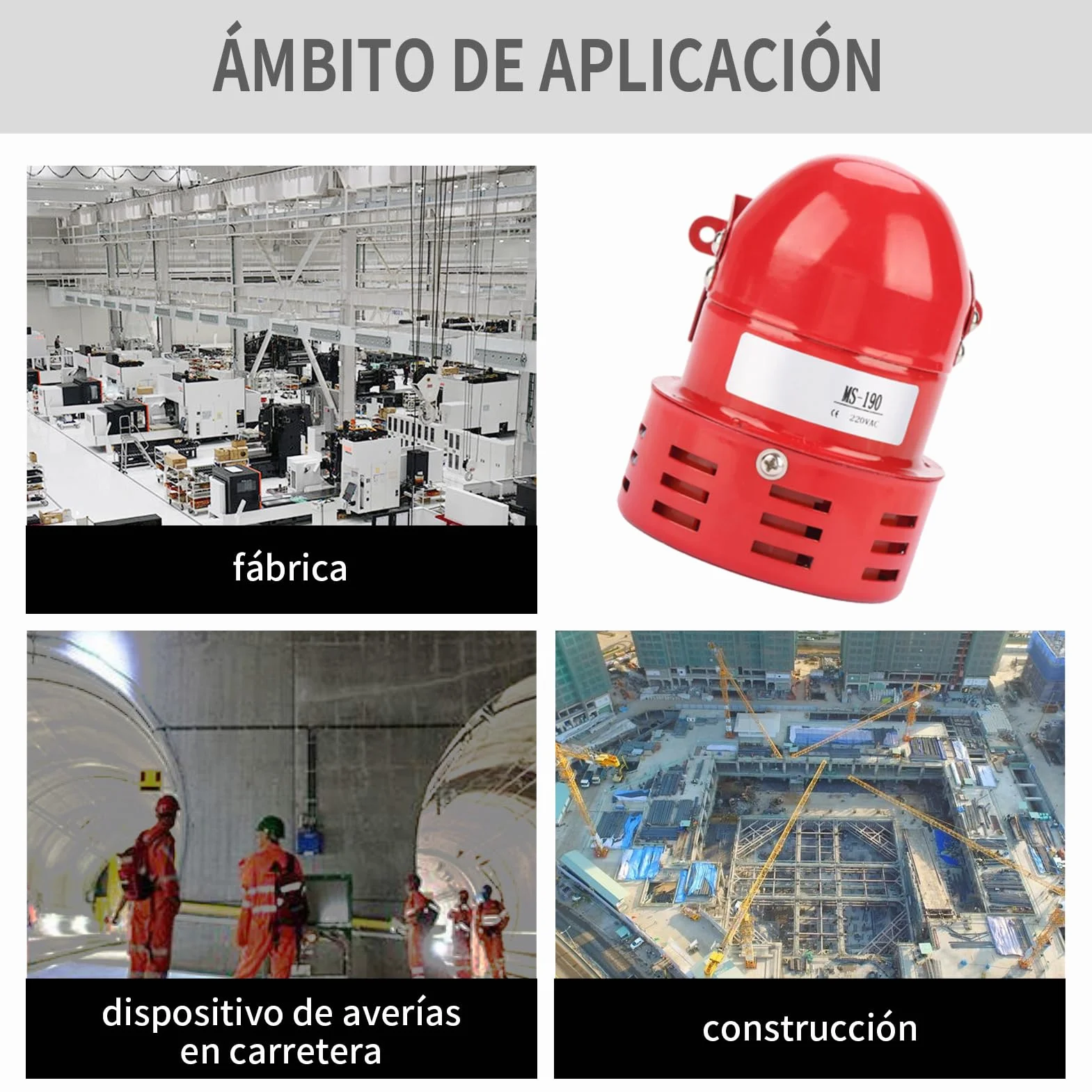 Alarma de Motor Industrial Campana MS-190 220V 120DB Rojo