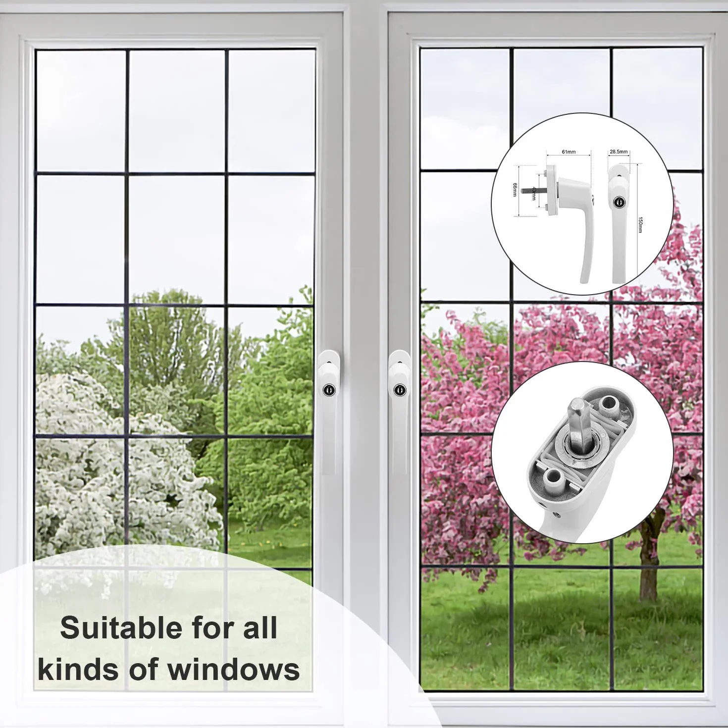 Jopassy Tirador de ventana de aluminio, 8 unidades, color blanco, con cerradura, llave de seguridad para niños en longitud de pasador de 35 cm, cierre uniforme para Windows