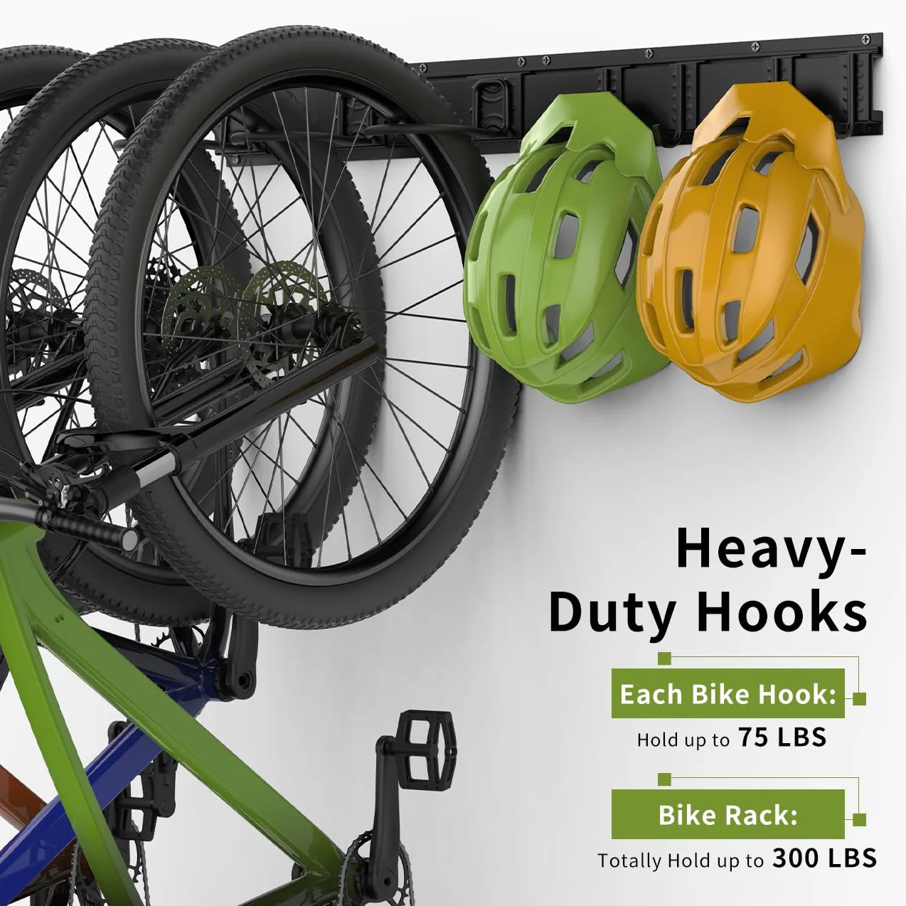 Housolution Soporte de Pared para Bicicleta, Estante de Almacenamiento de Bicicleta 32 Pulgadas, Ganchos para 4 Bicicletas + 3 Cascos hasta 300 Libras Acero Sólido Aparcabicicletas para Garaje, Negro