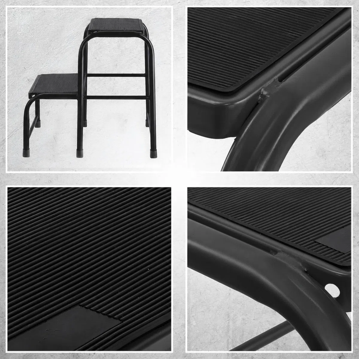 KADAX Taburete de acero, escalera doméstica de hasta 150 kg, taburete de transporte con patas antideslizantes, escalera doméstica, taburete de aluminio (2 niveles)