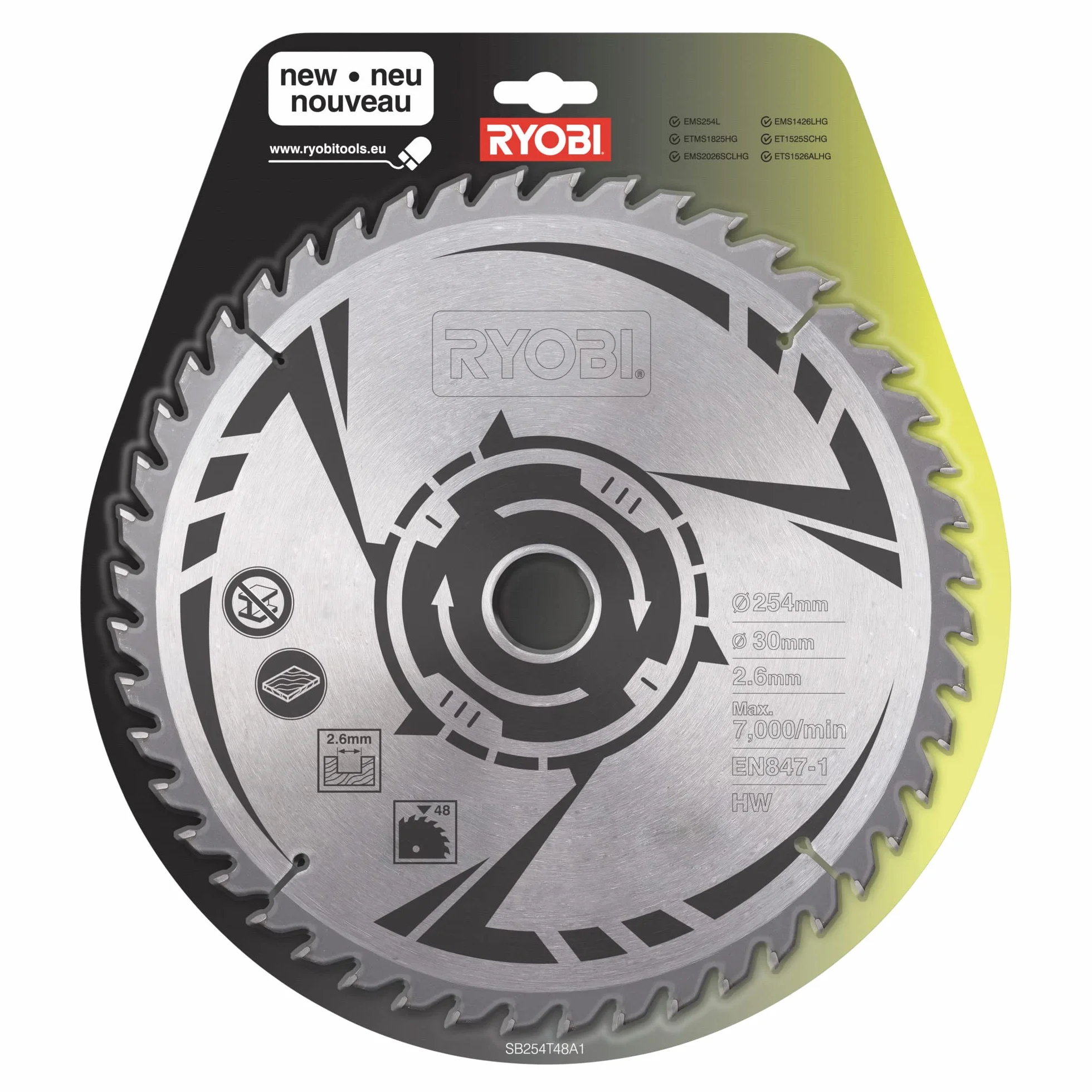 Ryobi SB254T48A1 - Hoja para sierra ingletadora (48 dientes, 254 mm)