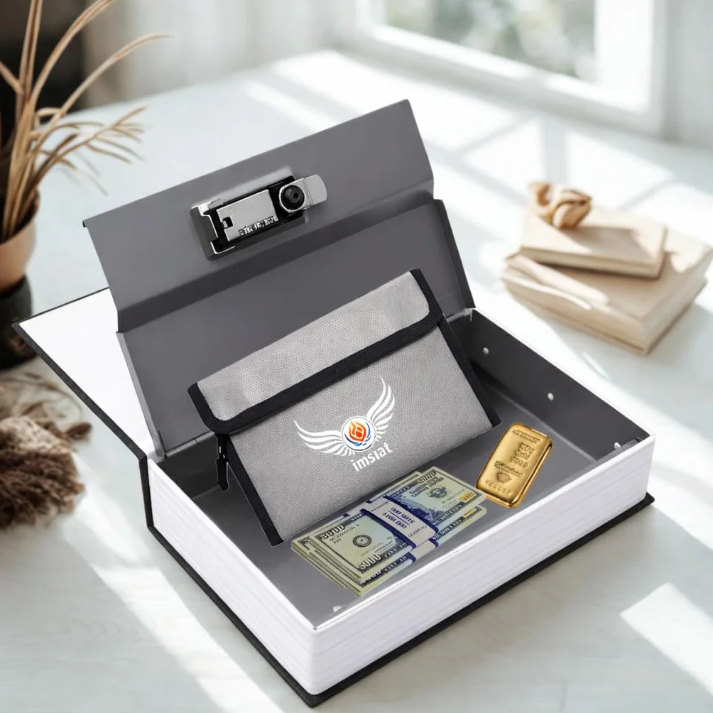 Caja Fuerte Libro Camuflado para Dinero Joyas Documentos con Bolsa Ignífuga