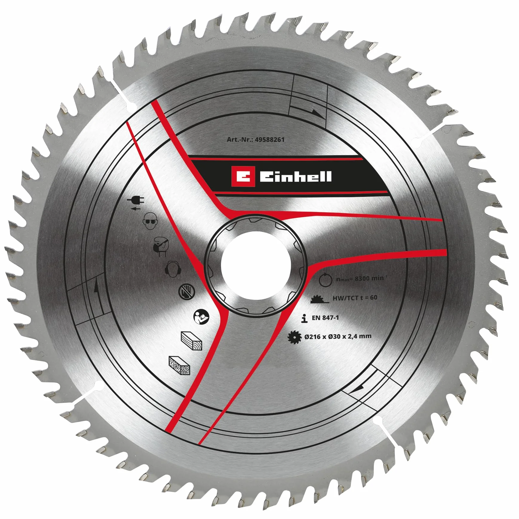 Einhell - Hoja de sierra circular original (216 x 30 mm, diámetro de 216 mm, soporte de 30 mm, 60 dientes, ancho de corte 2,4 mm, para sierra ingletadora de tracción y sierras ingletadoras)