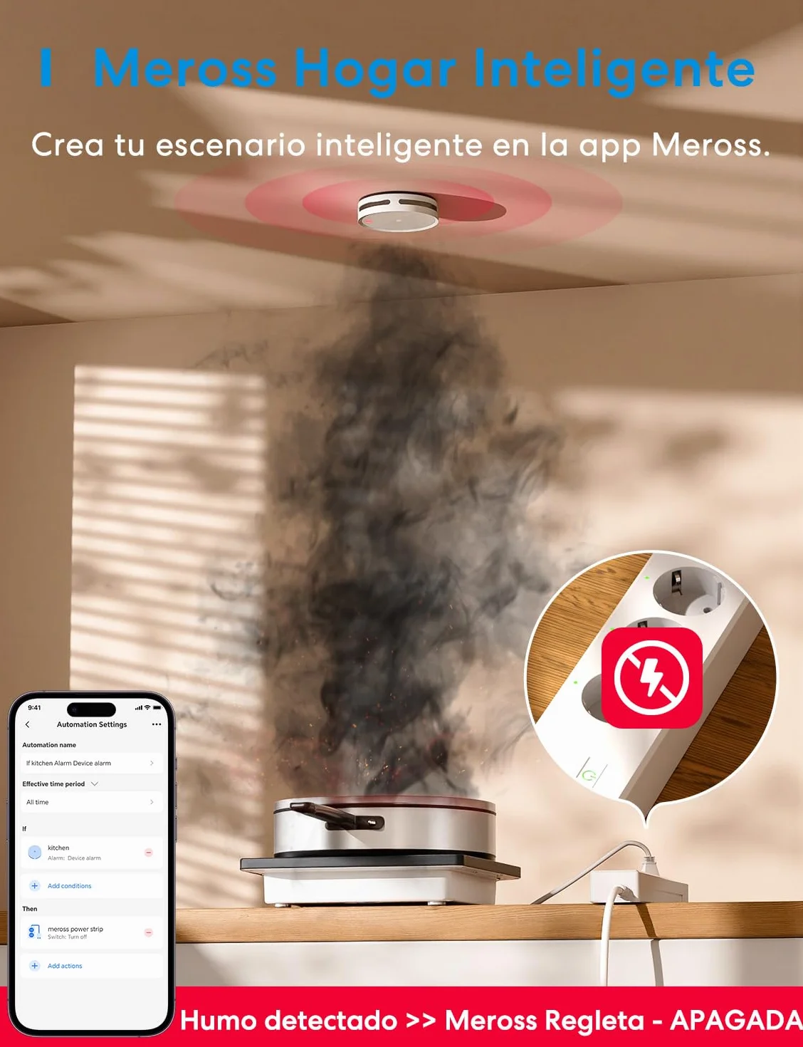 Meross Smart Detector De Humo Conectado con Notificación App, Alarma De Incendios WiFi con Doble Sensor Óptico, Detector De Humos, 33 mm, Hub Requerido, 1 Unidad