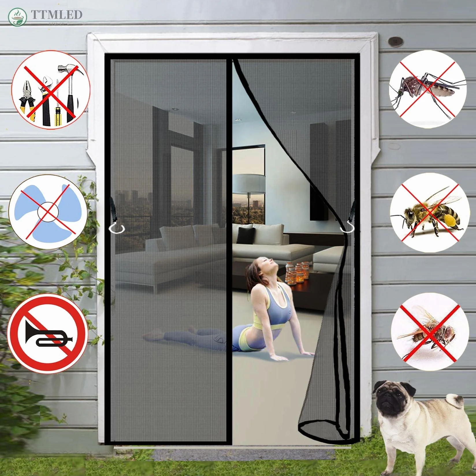 Pantalla Mosquitera, 140x190cm Universal Malla lavable, Red Ajustable, DIY - Protección contra Mosquitos y Moscas (Gris)