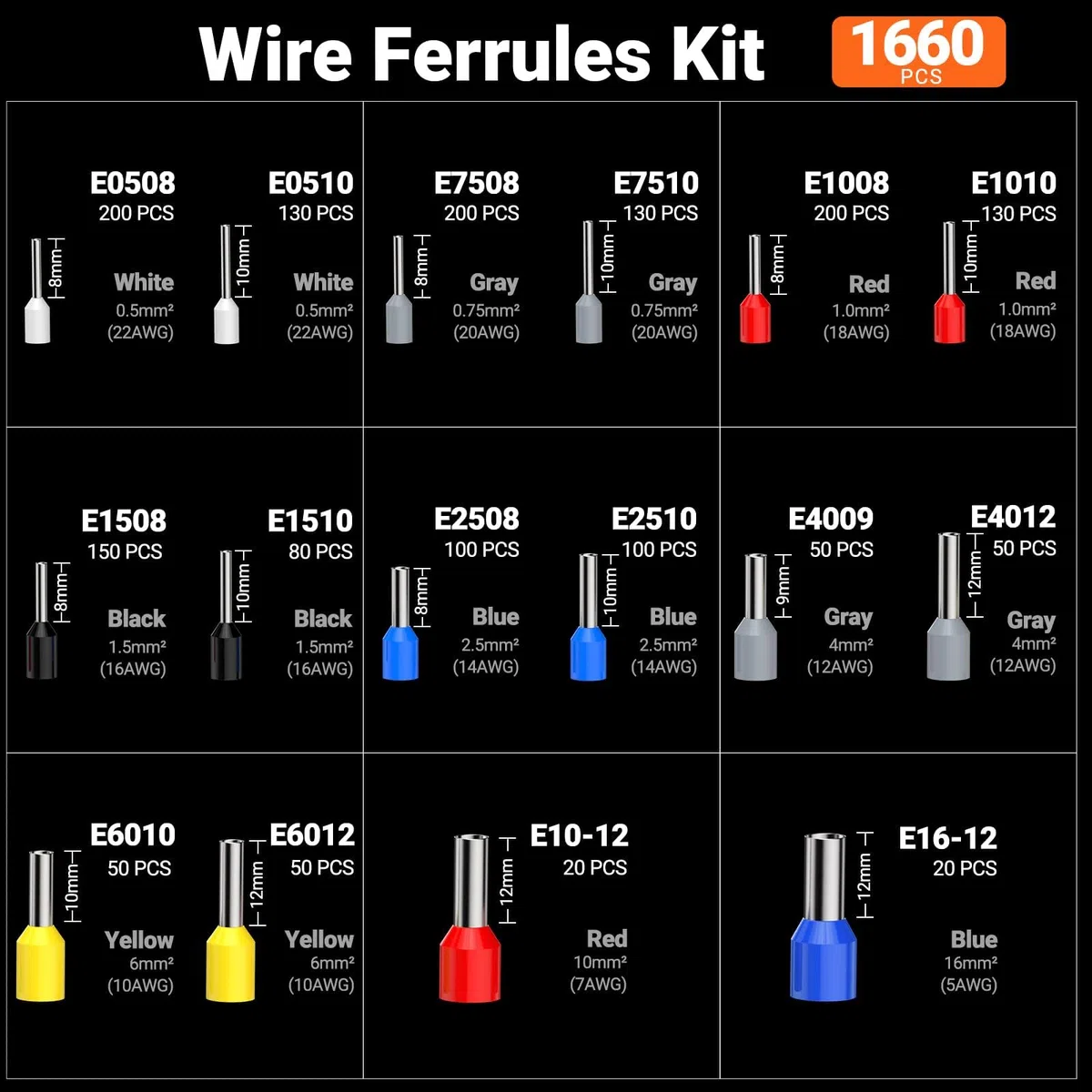 Preciva Kit de Alicates Electricista 3 en 1, Crimpadora Profesional + Pelacables Automático + 1660 Piezas Punteras Electricas, Crimpadora Terminales Electricos 0,08-16 mm²