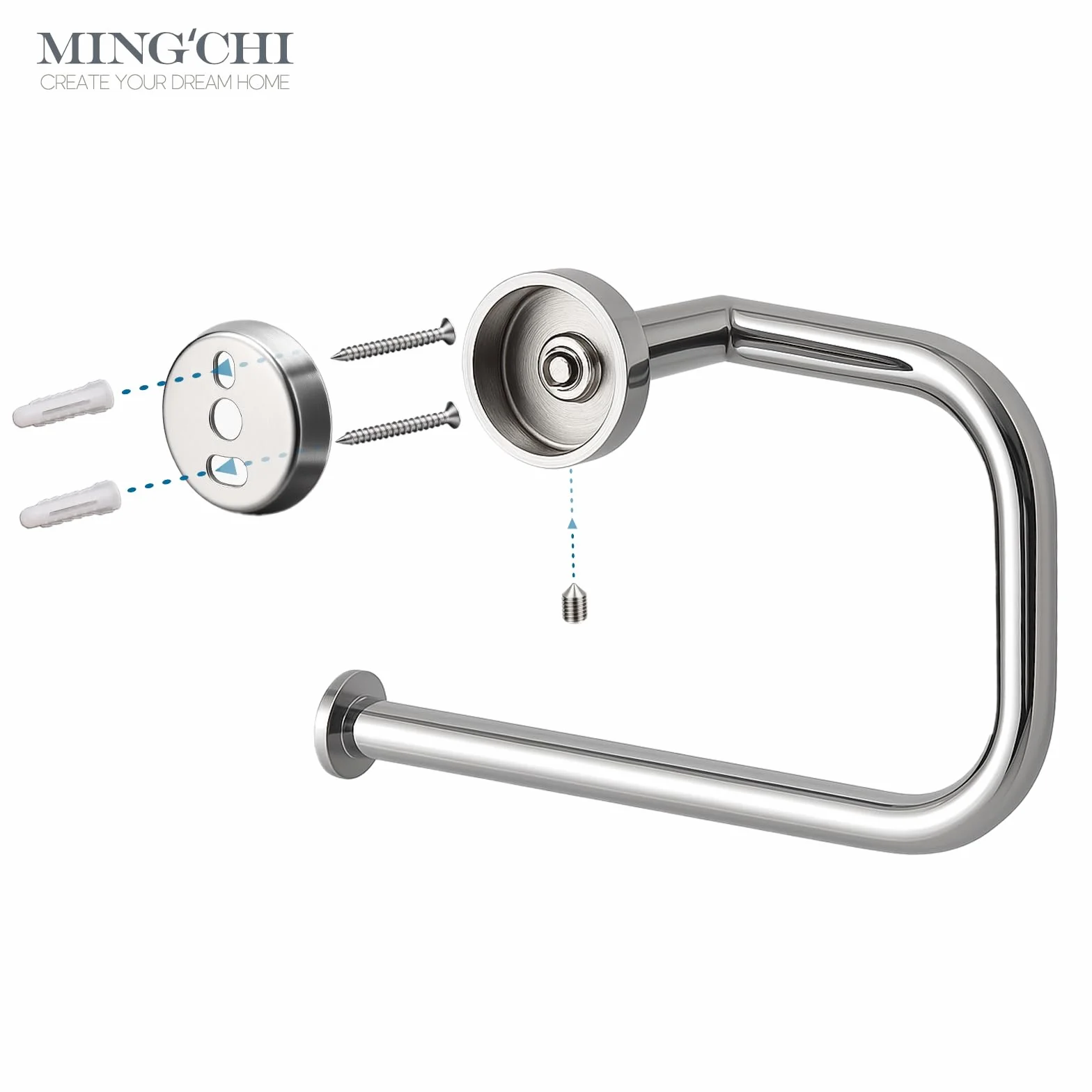 Anillo para Toallas Cromado Acero Inoxidable 304 - Soporte 15kg - Montaje en Pared - Baño Cocina Plateado