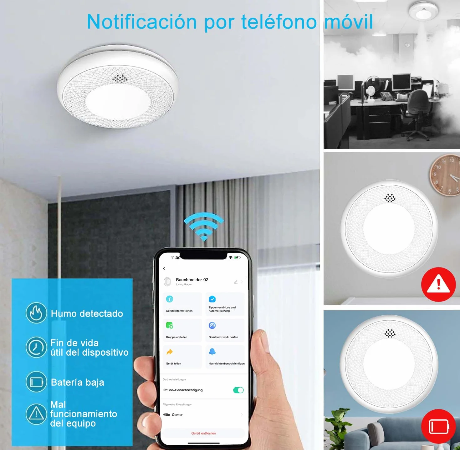 Detector de Humo Inteligente Wi-Fi, batería 10 años, EN 14604, 1 Pieza, App Tuya/Smart Life