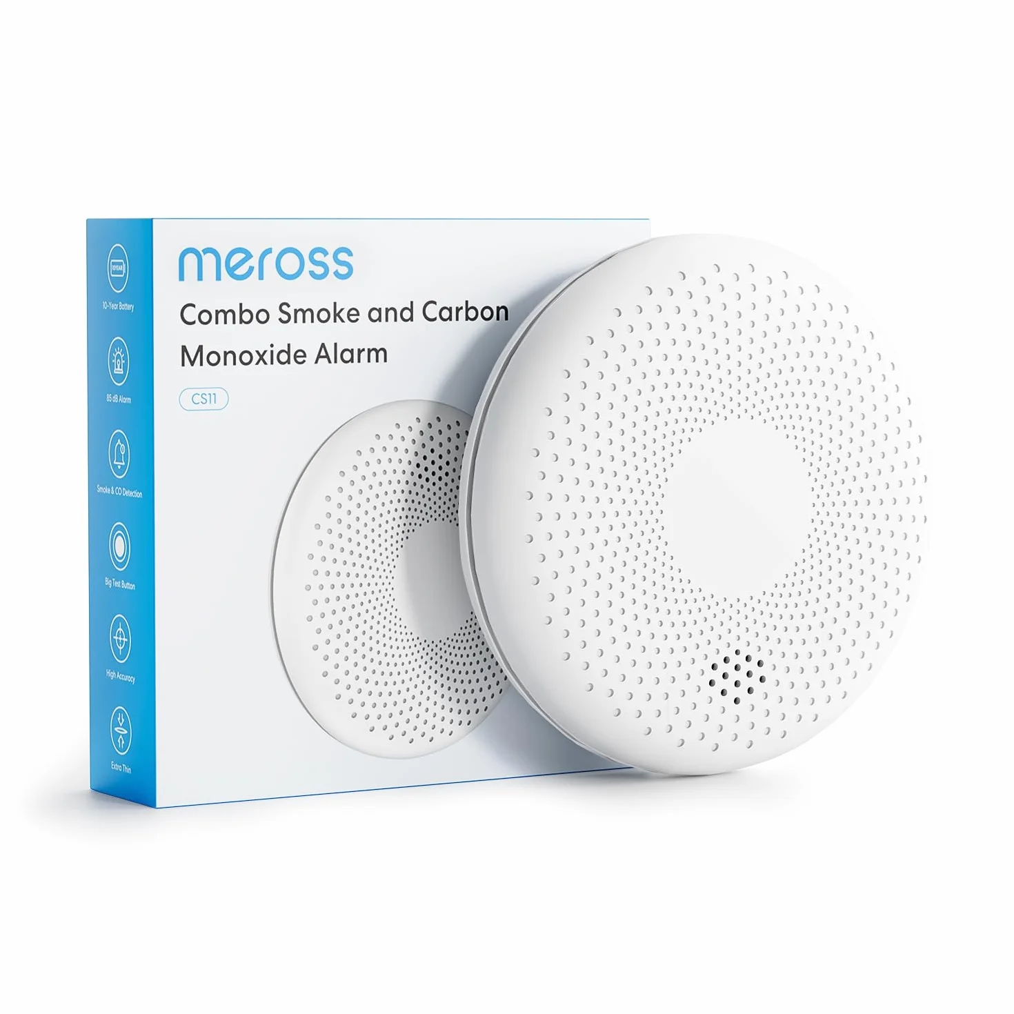 Meross Detector de Humo y Monóxido de Carbono 2 en 1, Alarma Detector de Humo y CO con Batería de 10 Años, Autodiagnóstico y Botón de Prueba, Cumple con los Estándares EN14604 y EN50291