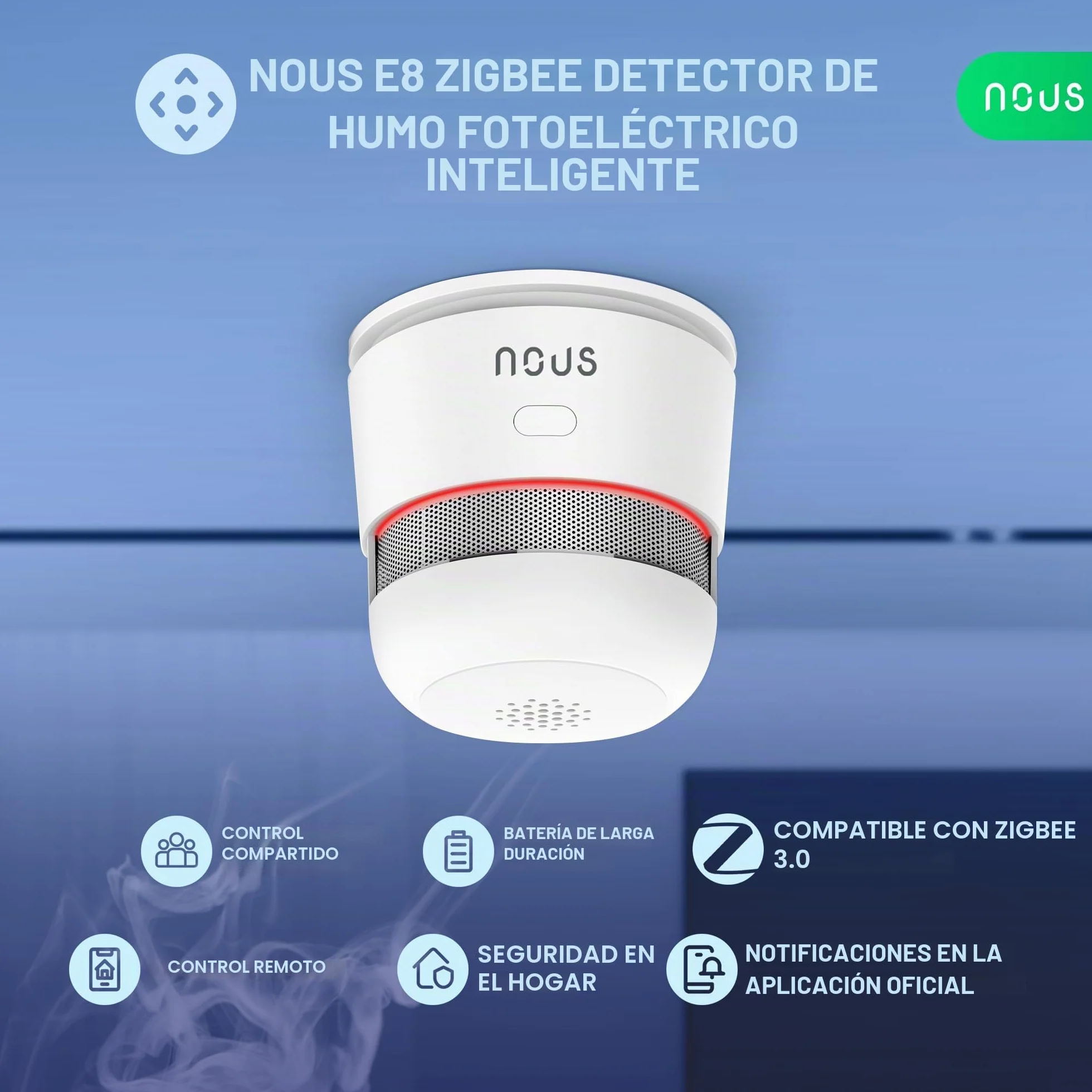 Zigbee Detector Inteligente, Detector de Incendios Fotoeléctrico con Control Mediante App, Señal de Alarma de 85dB, 3 Años Batería, Compatible con Alexa, Google Assistant, para Hogares y Oficinas