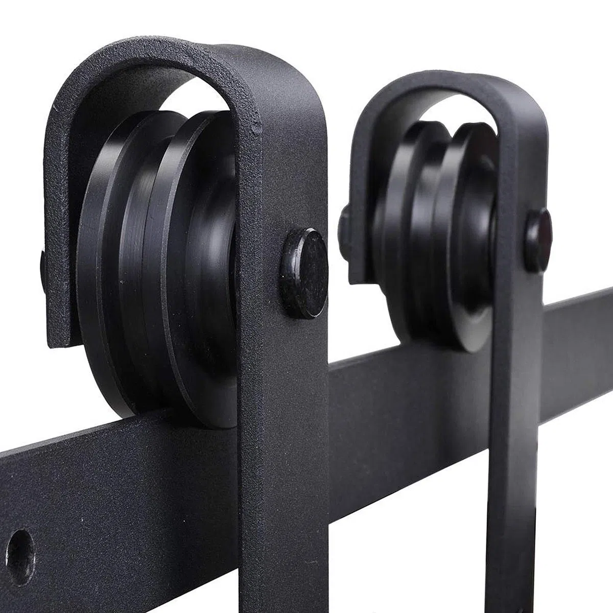 HOMCOM Juego de herrajes para puerta corredera 200 cm juego completo con rieles, rodillos, topes de riel, juego de tornillos para puerta, sistema de puerta corredera de acero al carbono negro