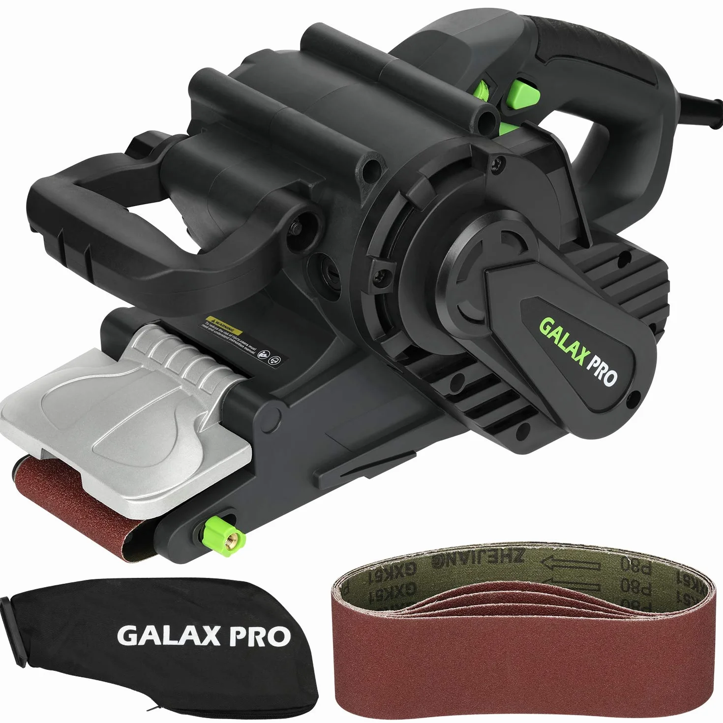 GALAX PRO Lijadora de banda con control de velocidad y conexión para aspiradora, incluye bolsa para el polvo y cinta abrasiva, lijadora de 1010W con superficie de lijado de 533 mmx76 mm