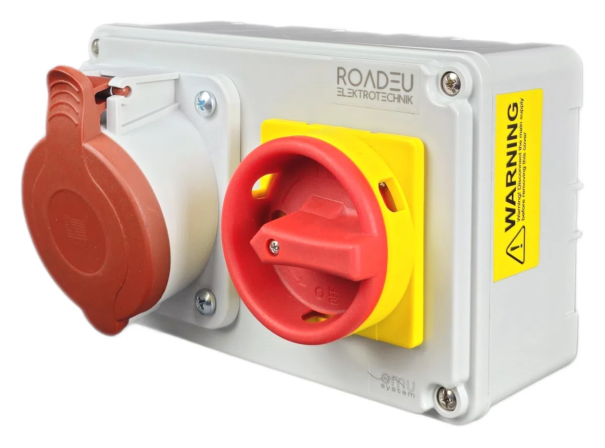 RoadEu - Toma de corriente con aislador de corriente bloqueabl.CEE 16A 5P 415 V - CEE trifásica con disyuntor bloqueable. IP44, Ideal para Taller, Cobertizo y Fábricas