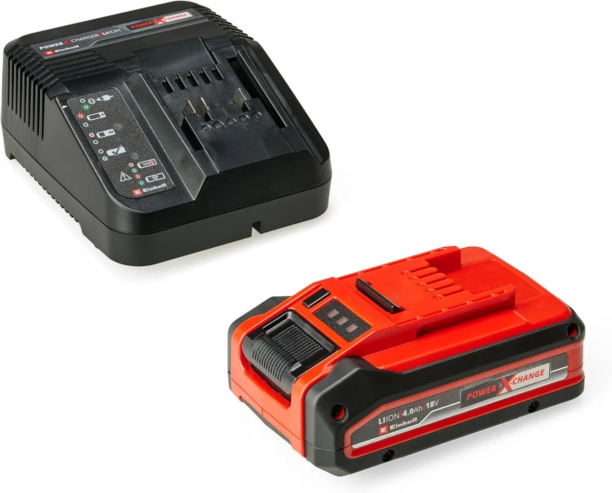 Original Einhell 4 Ah PLUS Power X-Change kit de principiantes (1 batería de 18 V 4 Ah PLUS, 1 cargador de 3 A, 75 min de tiempo de carga, apto para todos los equipos Power X-Change)