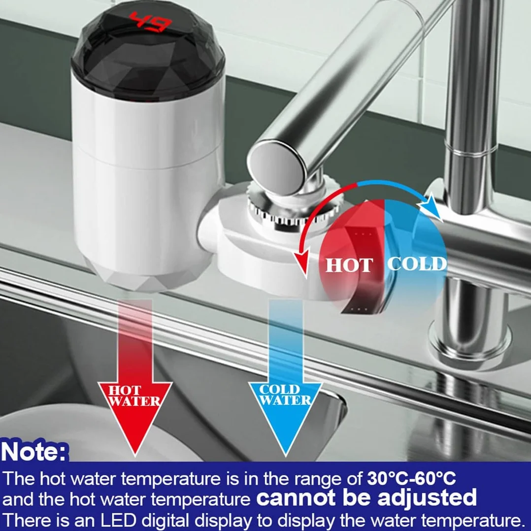 Calentador de Agua Eléctrico con Pantalla de Temperatura para Cocina, Calentamiento Instantáneo Sin Tanque, Enchufe UE