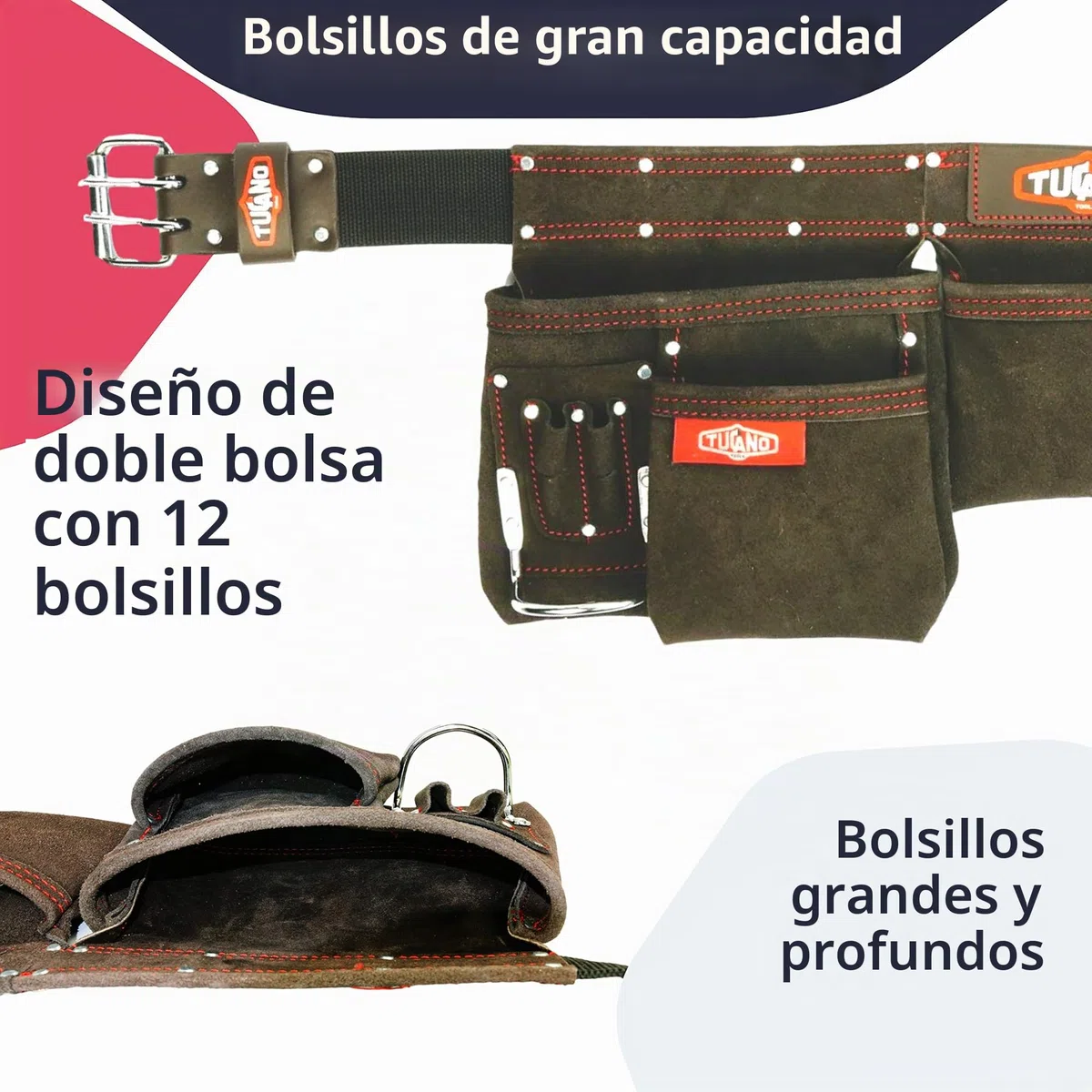 Cinturón de herramientas de cuero para enmarcadores, carpinteros. Cinturón de herramientas perfecto para electricistas y conveniente para mujeres. 12 bolsas de herramientas para gran capacidad.