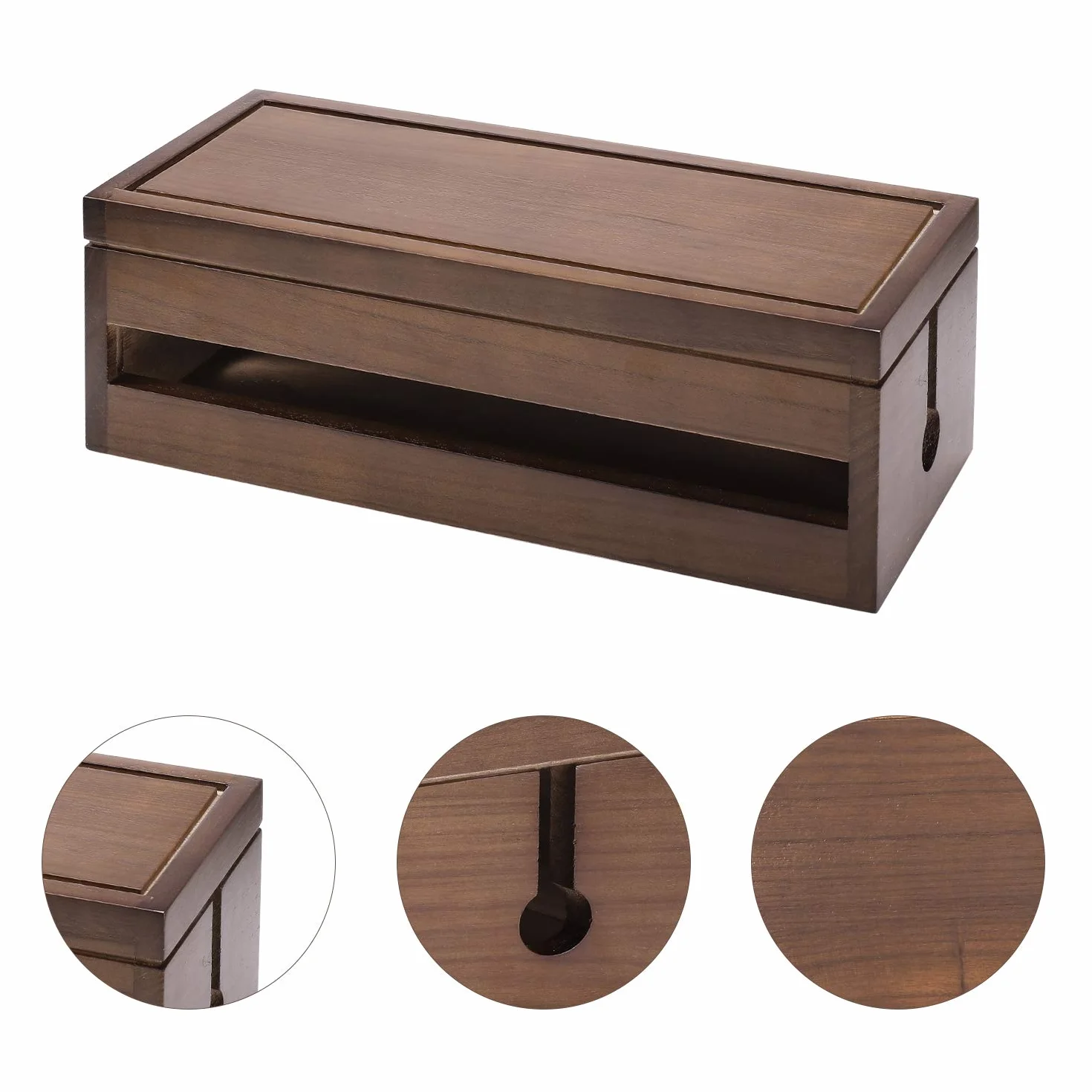 Changsuo Caja organizadora de Cables de Madera para Cable de extensión, Protector de sobretensión, Corrector de gestión de Cables, marrón