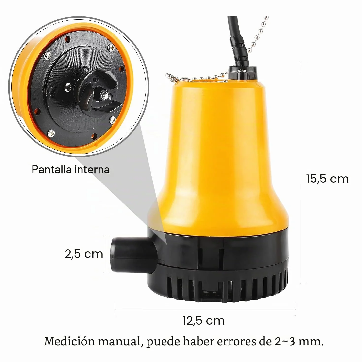 Bomba sumergible DC 12V 60W 3600L/h para estanque con cable 1,3 m