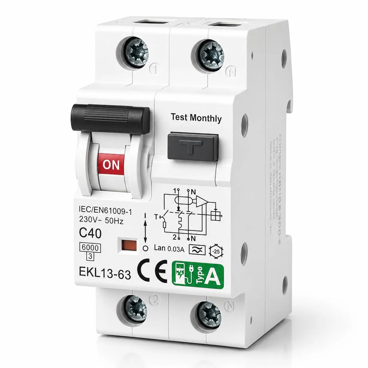 Interruptor diferencial superinmunizado Clase A -RCBO diferencial con magnetotérmico incorporado- SI, con protección sobrecorriente y fugas (40A, 2P, 30mA)