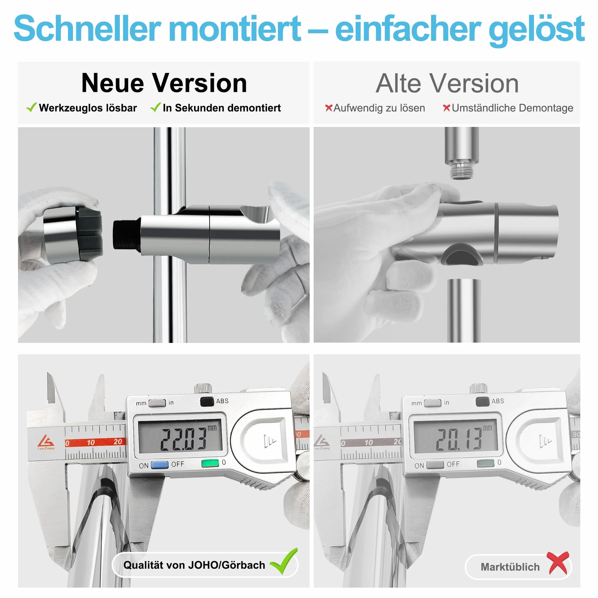 Görbach Barra de Ducha 70 CM de Acero Inoxidable, Columna Sin Grifo con Soporte de Alcachofa de Ducha 360°Giratoria y Soportes de pared, Barra Ducha con Estante Ajustable en Altura, Cromo