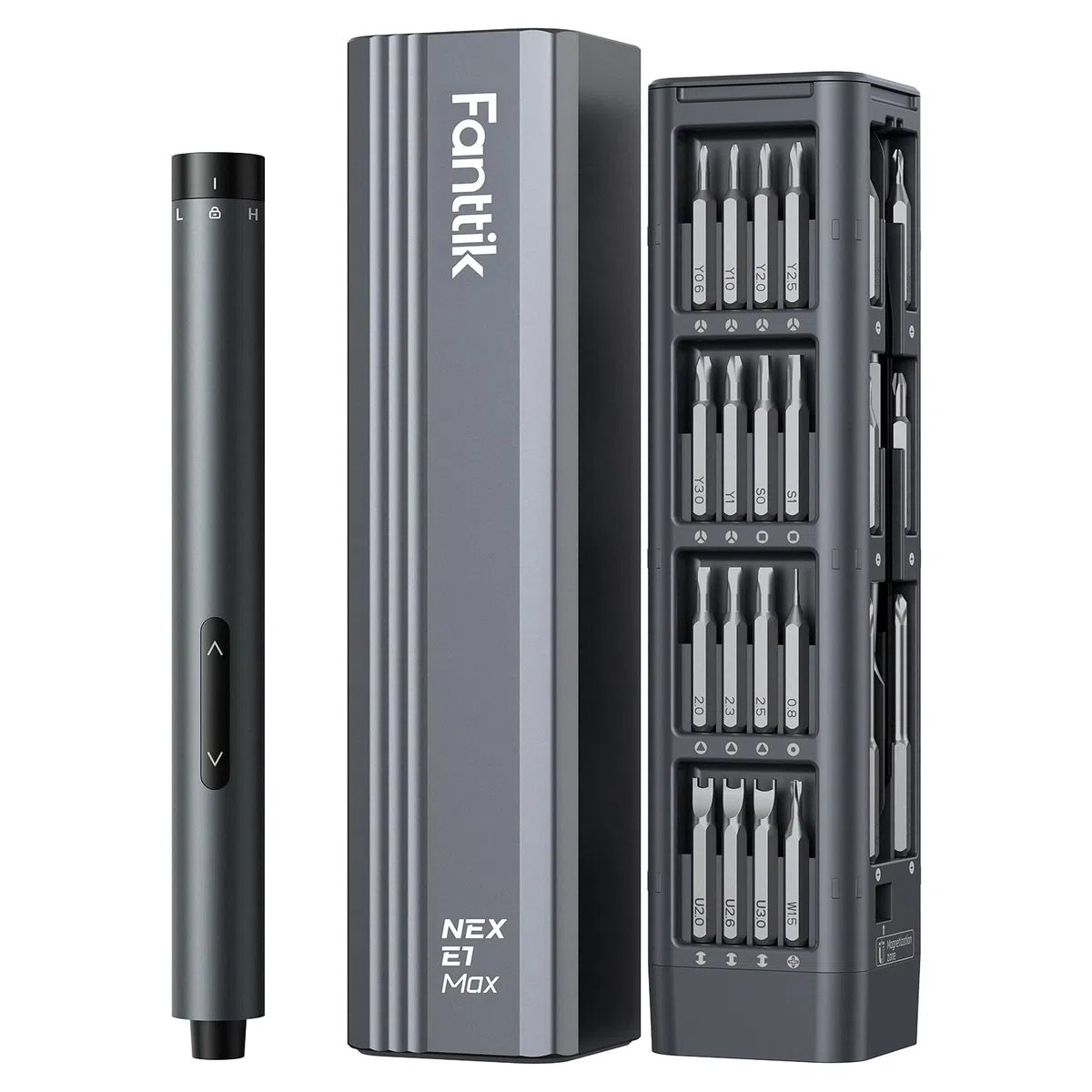 Fanttik Mini destornillador eléctrico, juego de destornilladores de precisión con 50 puntas de precisión magnéticas, par de 2 engranajes, sin cable, para cámara de teléfono, reloj portátil (Gris)