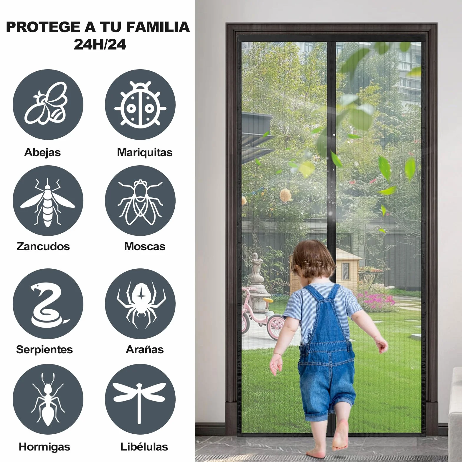 Versión Actualizada Mosquitera Puerta Magnética 170x200cm, Varios Tallas, Negro Cortina Mosquitera Puerta Exterior, Se Cierra Automáticamente, Fácil Instalación sin Taladrar