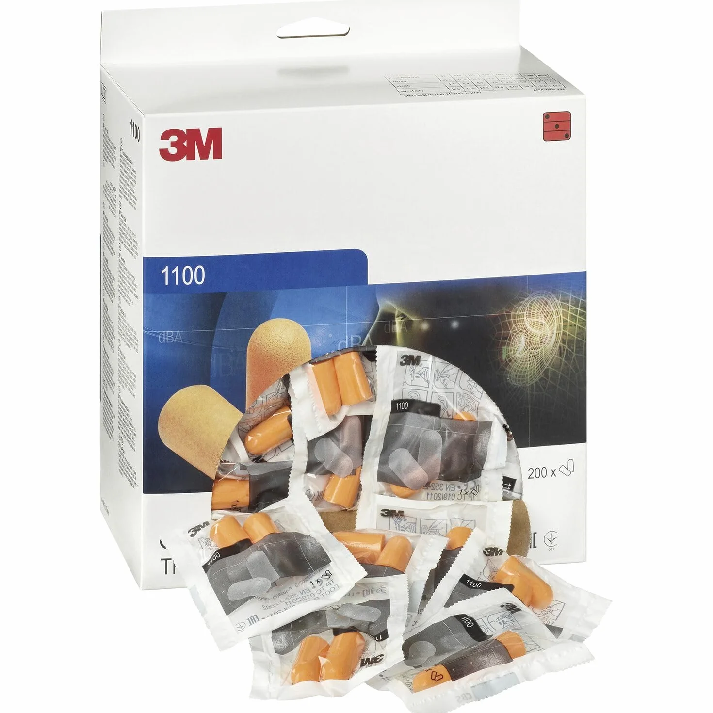 3M 1100 tapones de espuma enrollables para los oídos, paquete de 200