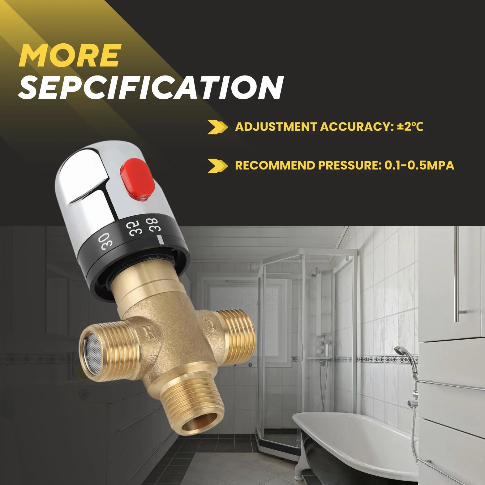 Válvula Mezcladora Termostática Latón 15 mm 38°C Seguridad 42°C Grifo Lavabo