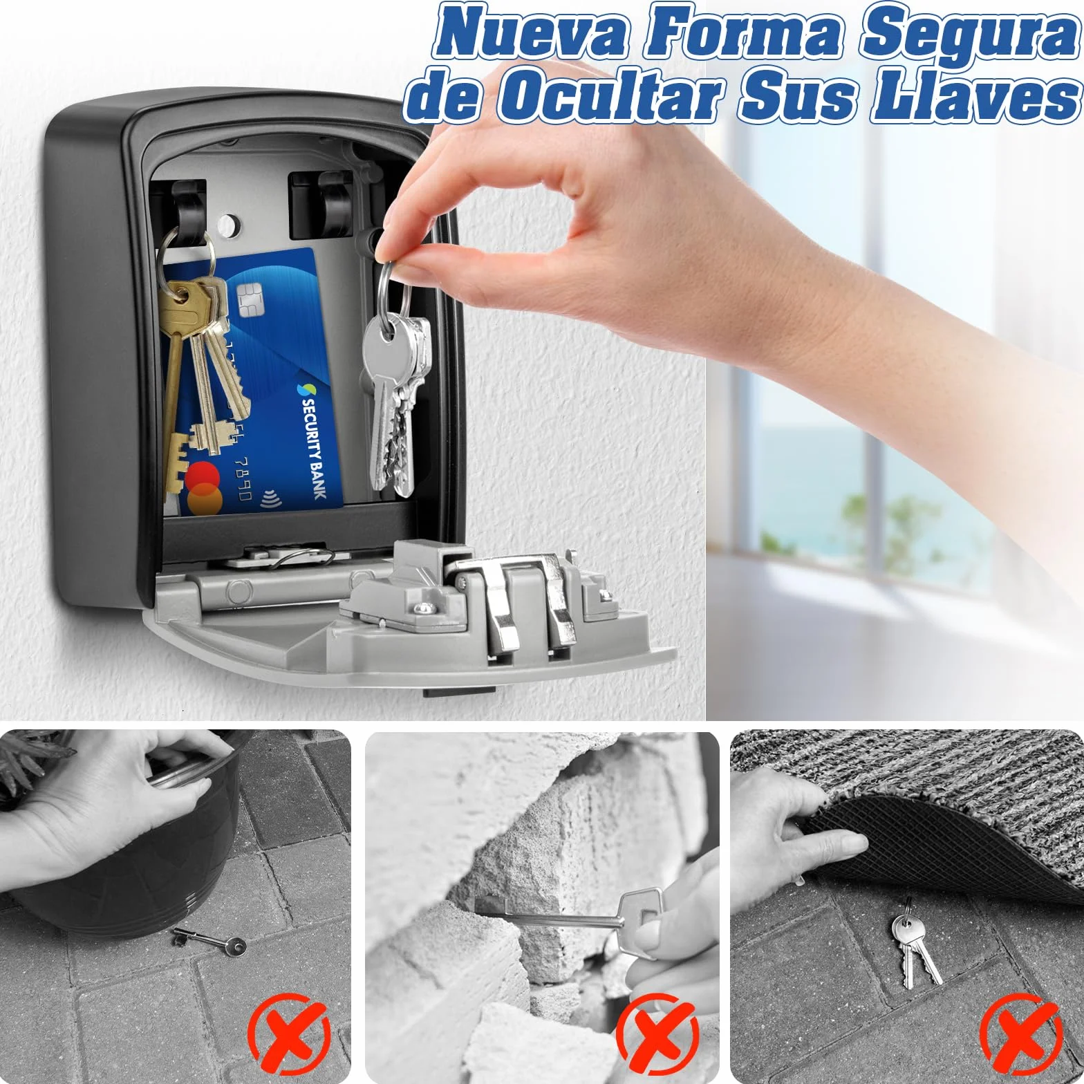 Caja de Seguridad para Llaves con Combinación de 4 Dígitos, Montaje en Pared, Almacenamiento Seguro para Hogar