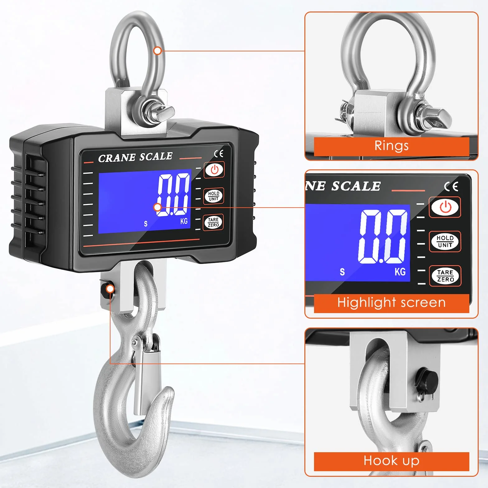 Bascula Gancho Industrial 1000kg, Báscula de Grúa Digital de Alta Precisión Báscula Colgantes Balanza Digital de Grúa LCD Inteligente con Control Remoto