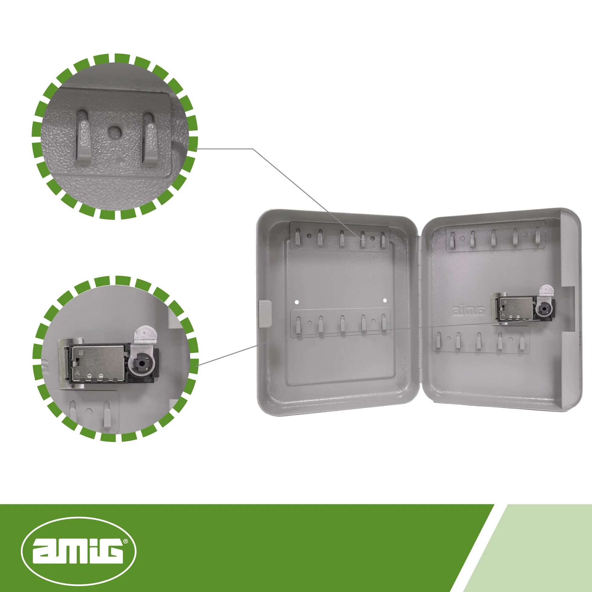 Amig Portallaves Seguro Organizador Acero Cierre Combinación Capacidad 45 Llaves Armario 300x240x70 mm Gris Epoxi