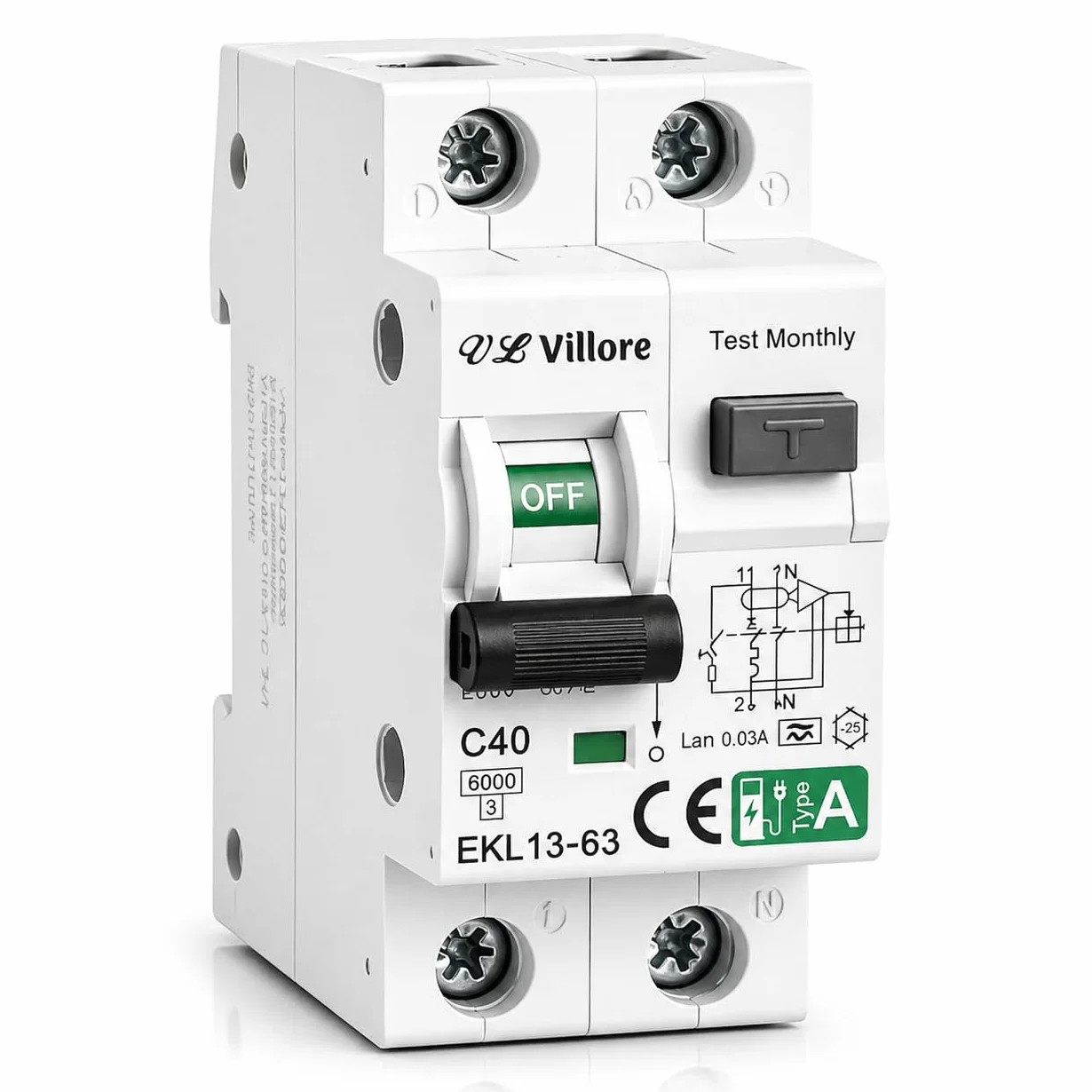 Interruptor diferencial superinmunizado Clase A -RCBO diferencial con magnetotérmico incorporado- SI, con protección sobrecorriente y fugas (40A, 2P, 30mA)