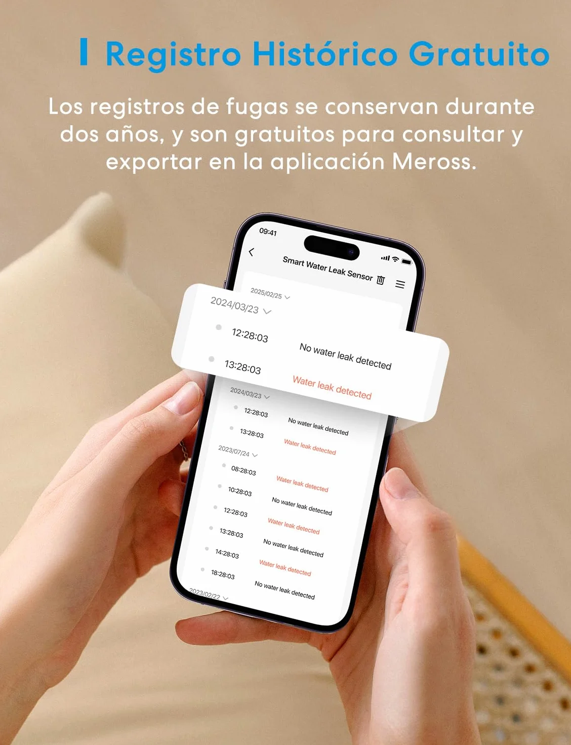 Meross Detector de Agua Inteligente | Requiere Hub | Detector de Fugas de Agua IP66 y 100 dB | Smart Detector de Agua para cocinas, baños, sótanos | Compatible con Apple Home, Alexa y Google | 2,4GHz