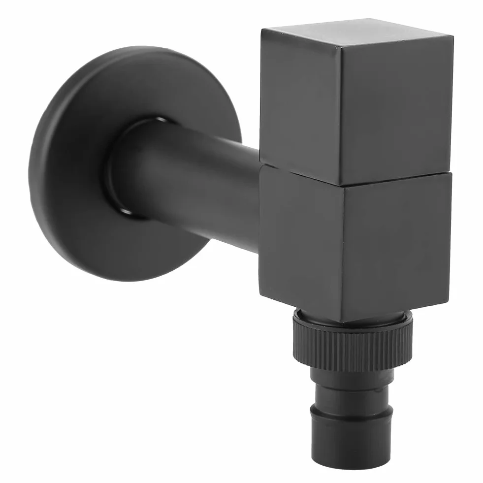 Grifo de agua fría cobre negro mango cuadrado G1/2 para lavadora lavabo pared