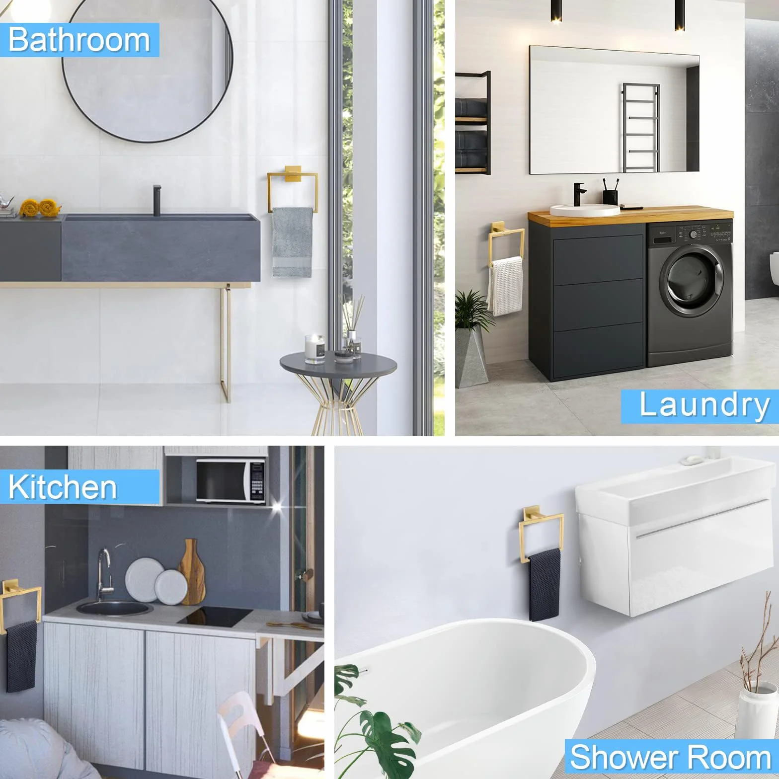 TURS Soporte de papel higiénico para montaje en pared, acabado de latón cepillado para baño y cocina, impermeable y resistente al óxido