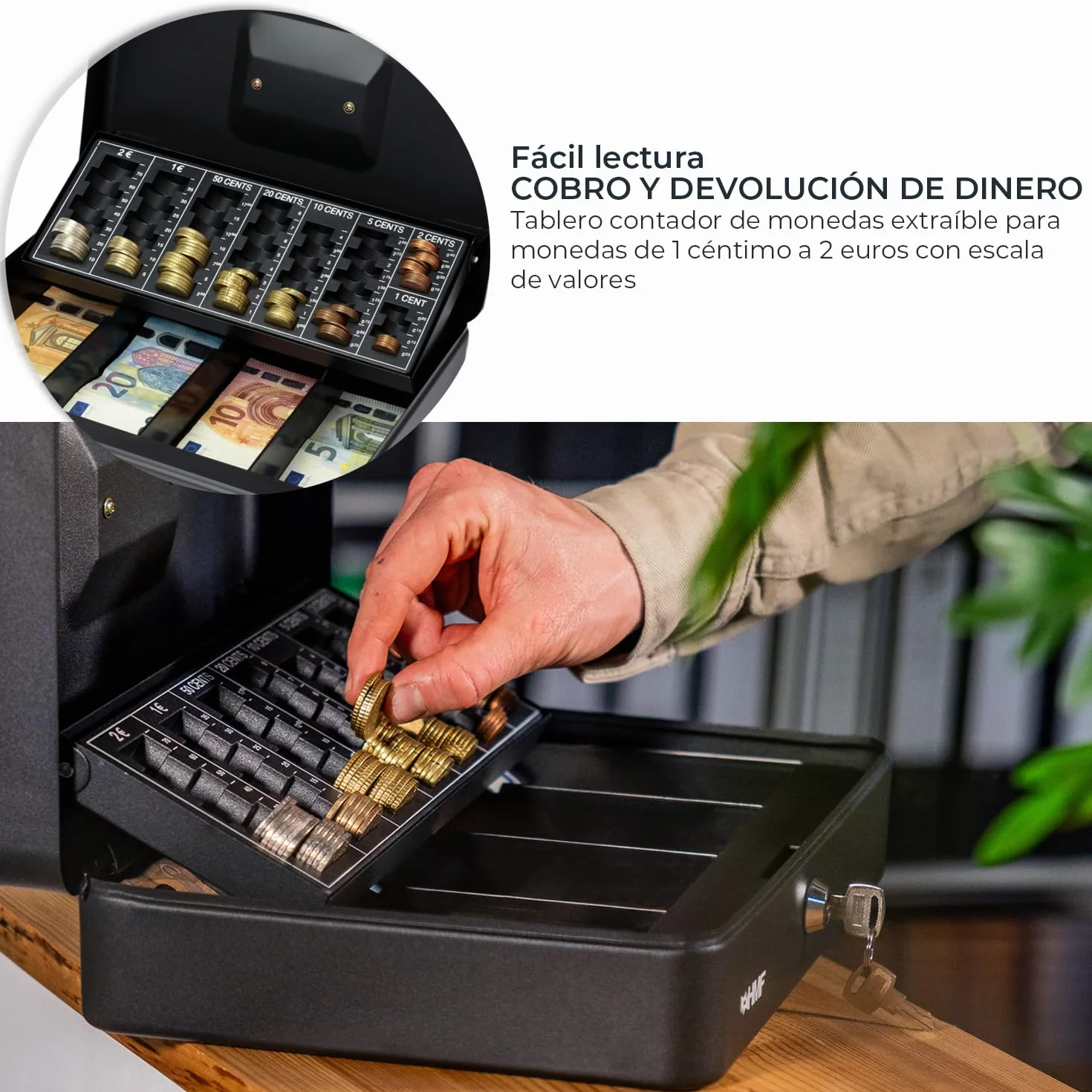 HMF 4215-02 Caja de caudales para contar dinero 30 x 24 x 9 cm negro